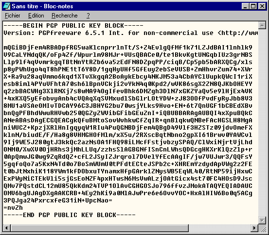 Texte ascii de la cl